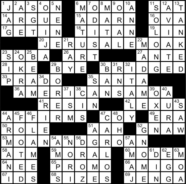 A solved crossword puzzle.