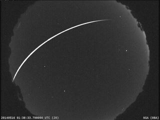 Earthgrazer meteors skim along the upper part of the atmosphere before burning up. This one travelled a distance of 290 miles, quite rare for a meteor. Image released May 16, 2014.