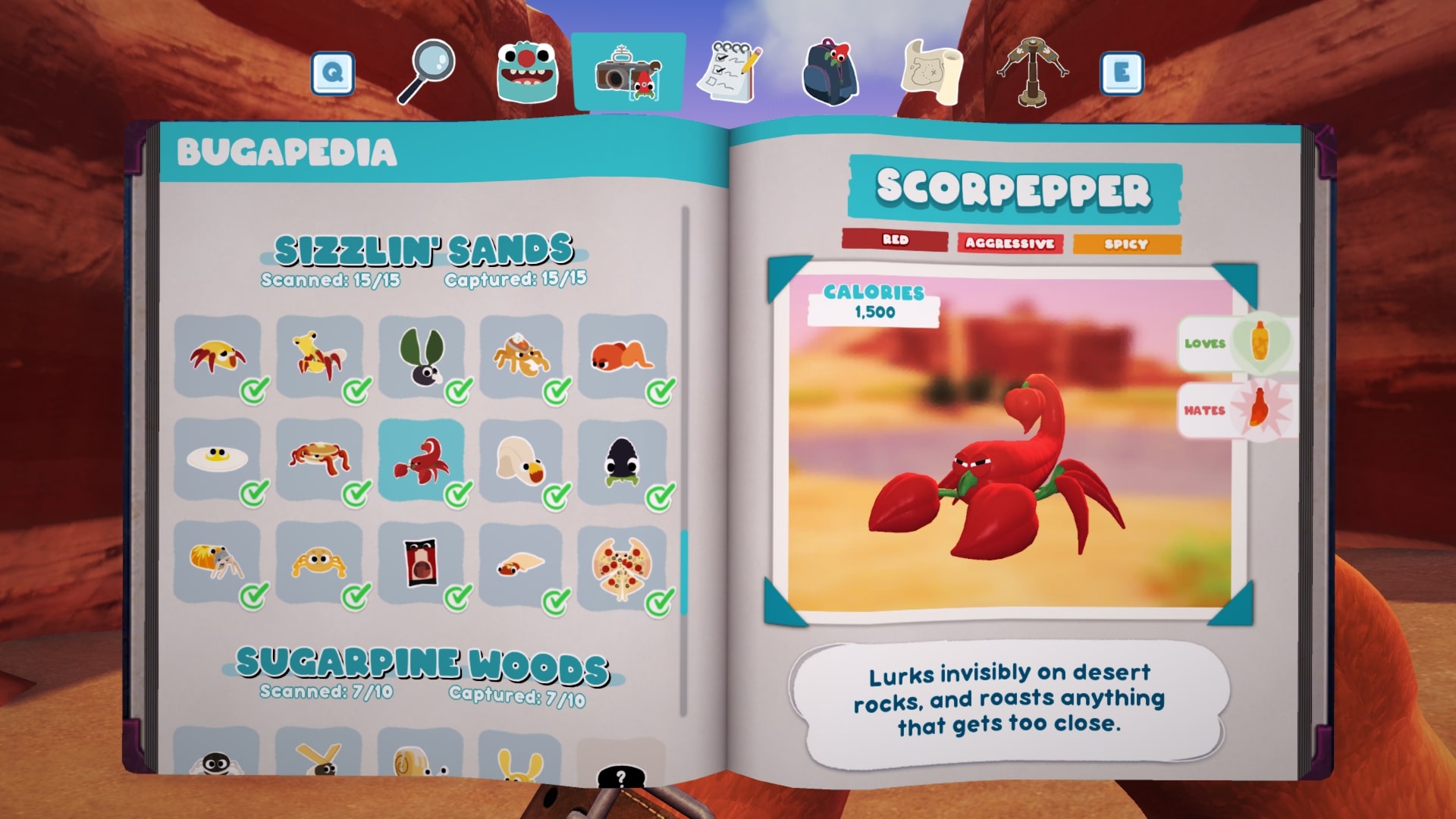 Bugsnax Bugapedia: Scorpepper