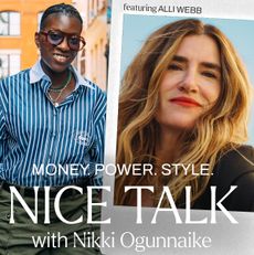 A photo of Nikki Ogunnaike with an inset photo of Alli Webb and text reading "Money. Power. Style. Nice Talk with Nikki Ogunnaike"