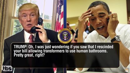 Conan imagines phone chats between President Trump and his predecessor