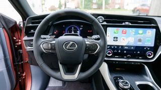 2024 Lexus RZ 450e Premium dashboard and steering wheel.