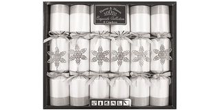 A white and silver set of christmas crackers.