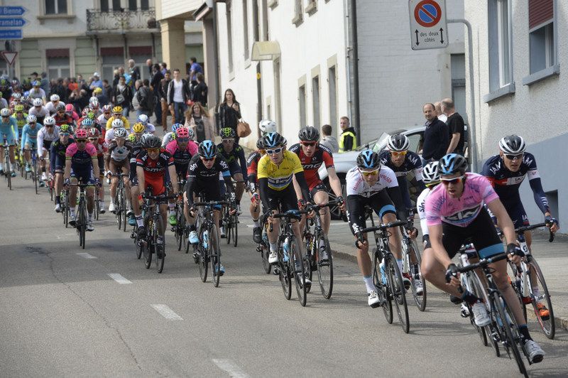 Ian Stannard (Team Sky) leads round a corner