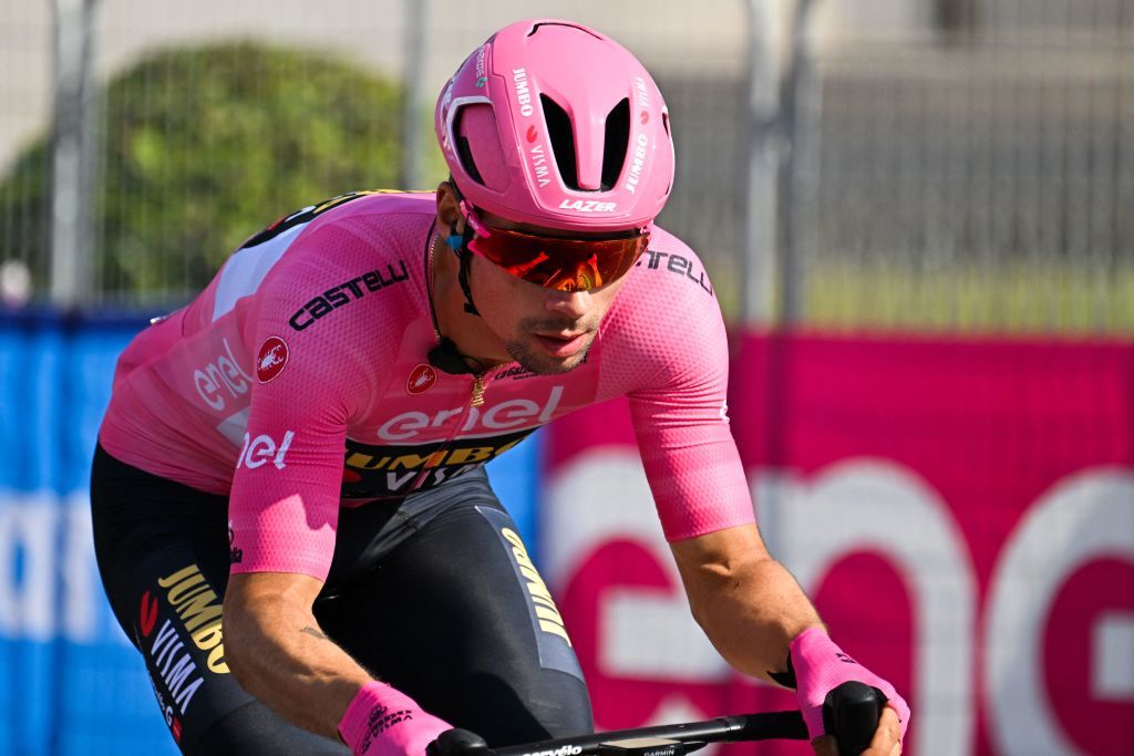 Overall leader JumboVismas Slovenian rider Primoz Roglic cycles during the twentyfirst and last stage of the Giro dItalia 2023 cycling race 135 km in and around Rome on May 28 2023 Photo by Alberto PIZZOLI AFP Photo by ALBERTO PIZZOLIAFP via Getty Images