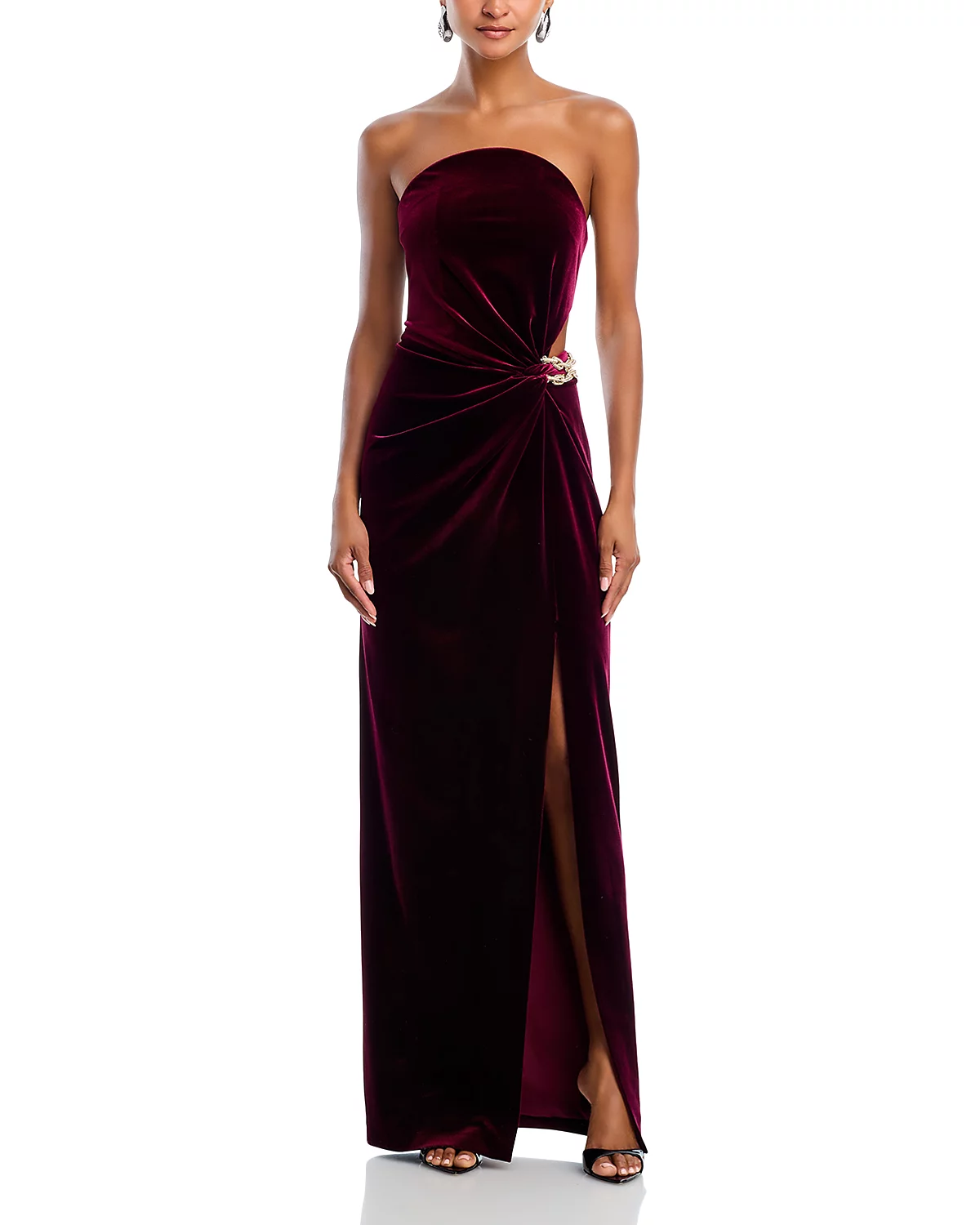 Burgundy Velvet Bandeau Maxi Dress