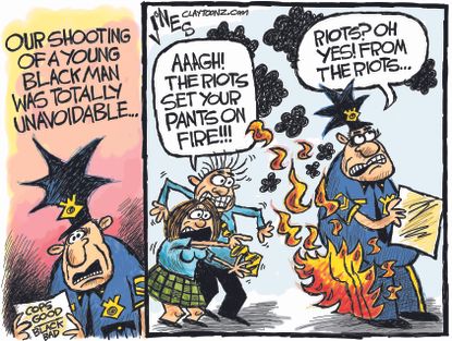 Editorial cartoon U.S. police shooting riots brutality