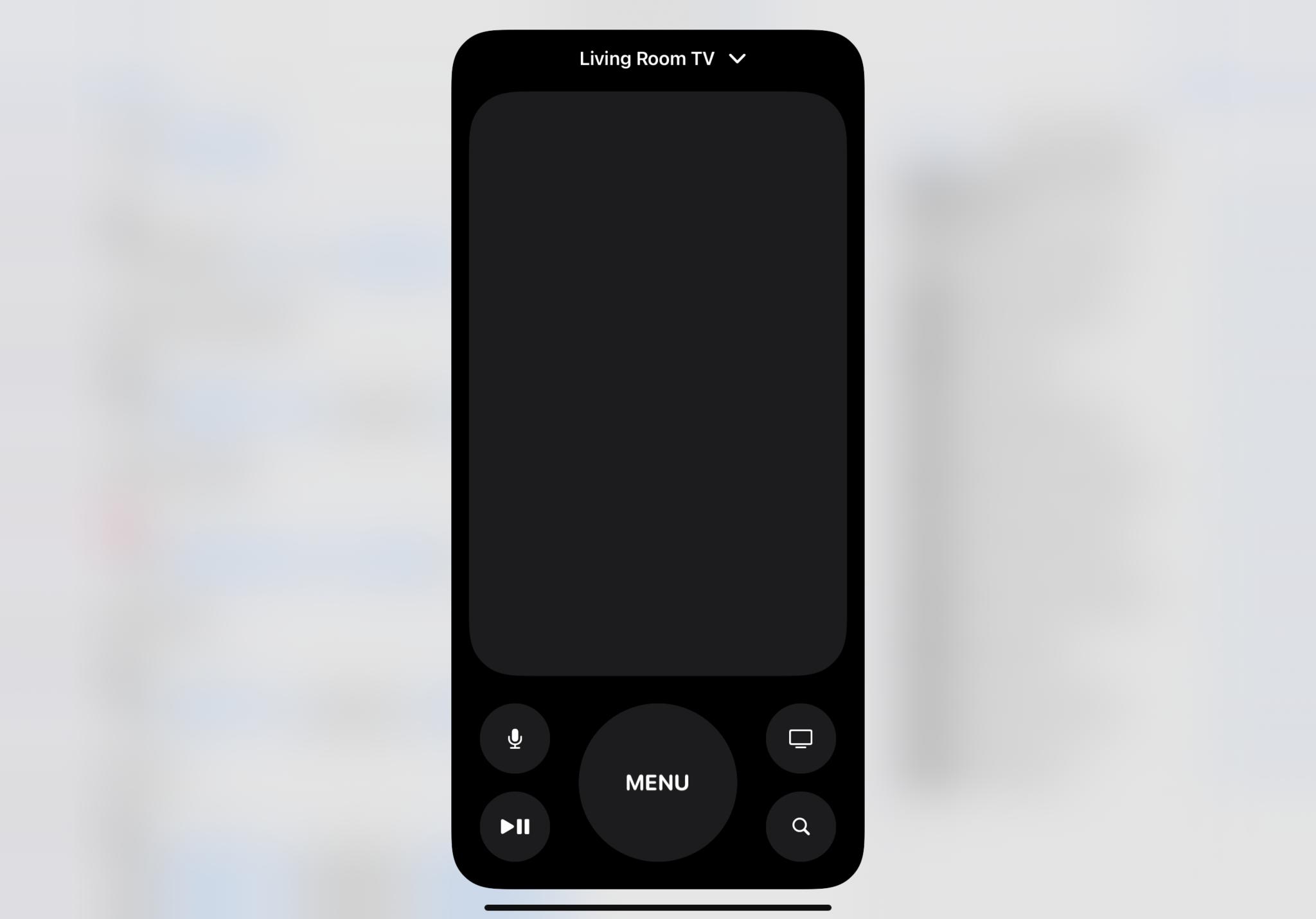 Снимок экрана: пульт Apple TV Remote отображается на экране после активации с помощью ярлыков.