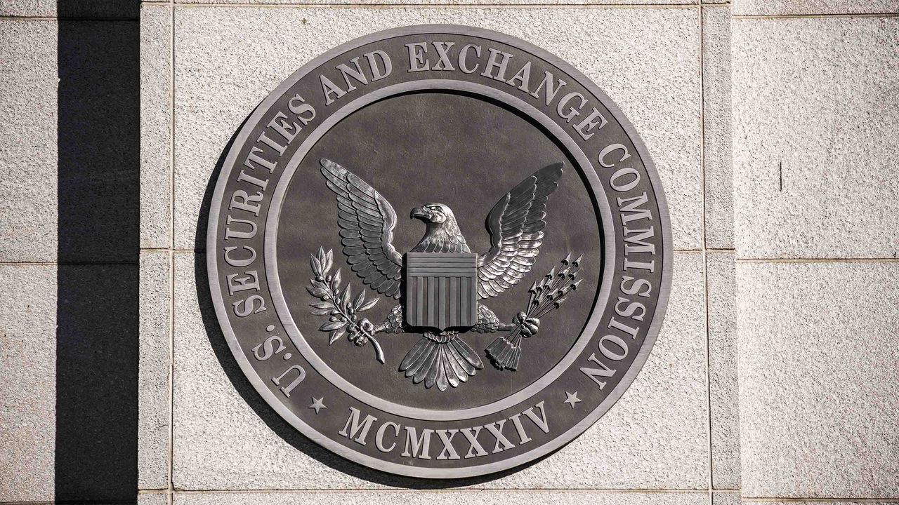 The SEC logo on the side of a building