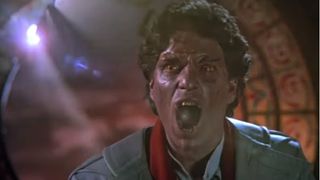 Vampire Jerry (Chris Sarandon) being exposed to sunlight as the sun rises in Fright Night