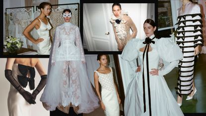 a collage of images featuring wedding dress trends