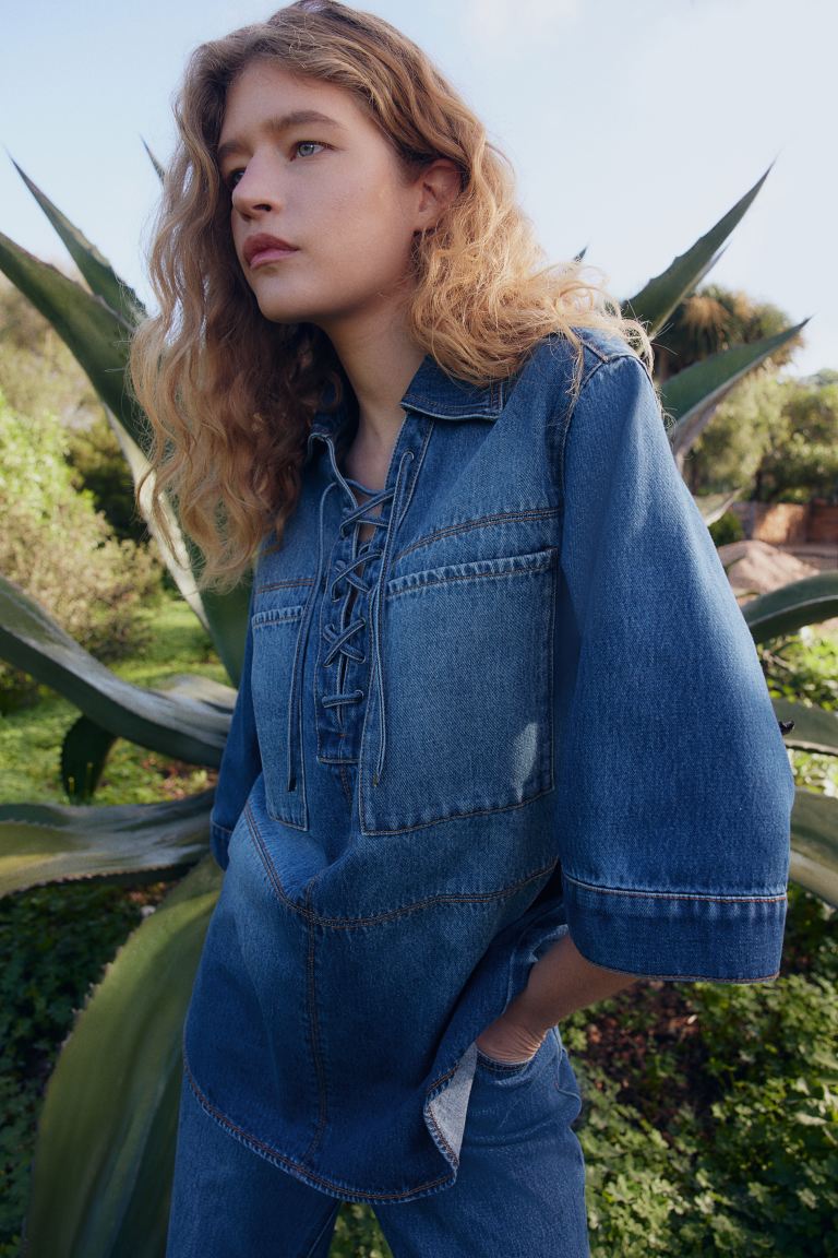 Lace-Up Denim Shirt