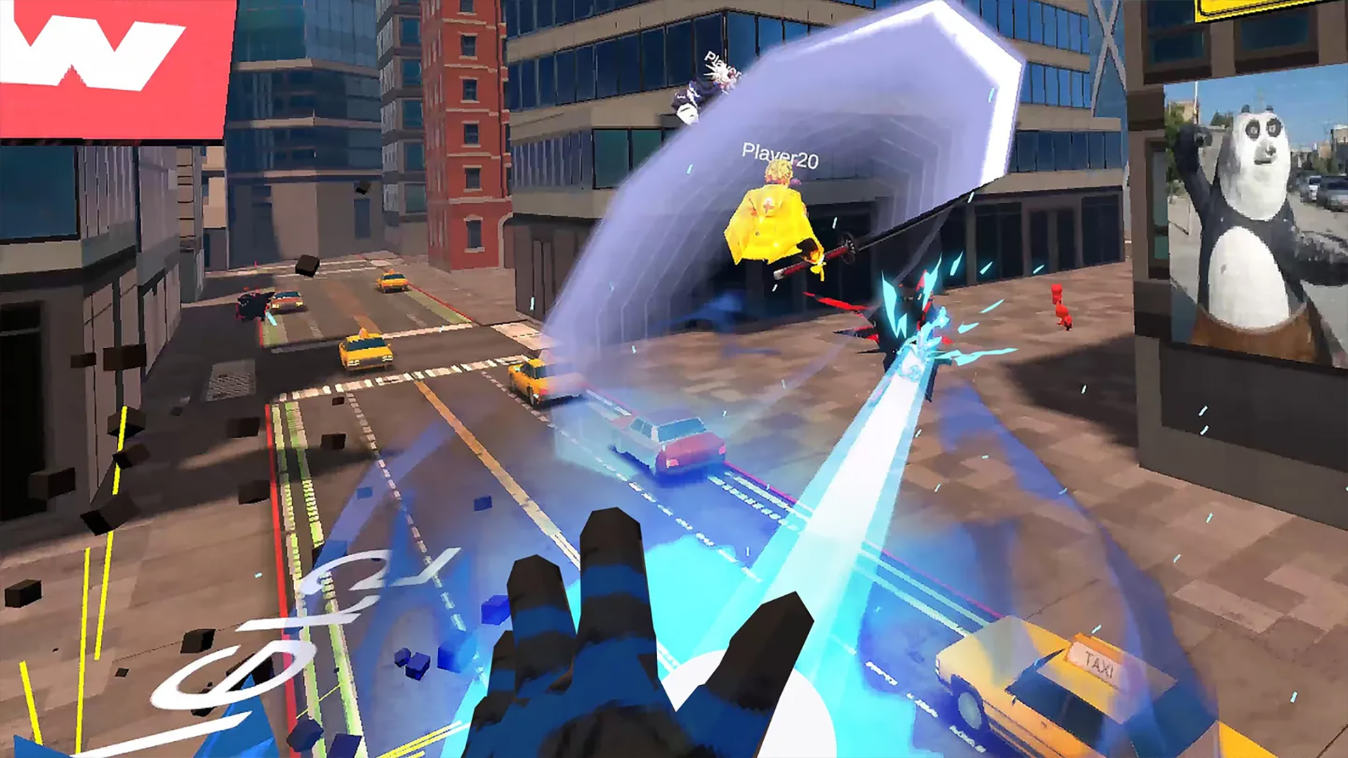 Press shot for Hero x Hero codes showing the player firing a blue energy beam from first-person perspective