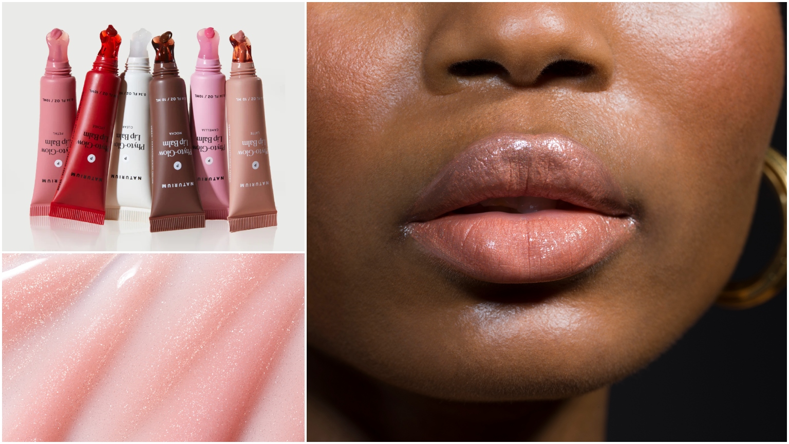 A model wearing colorful lashes and lip balm.