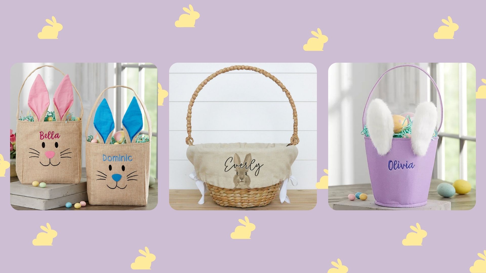 pink ear Personalised Flopsy bunny fabric basket/bucket gift Easter bag