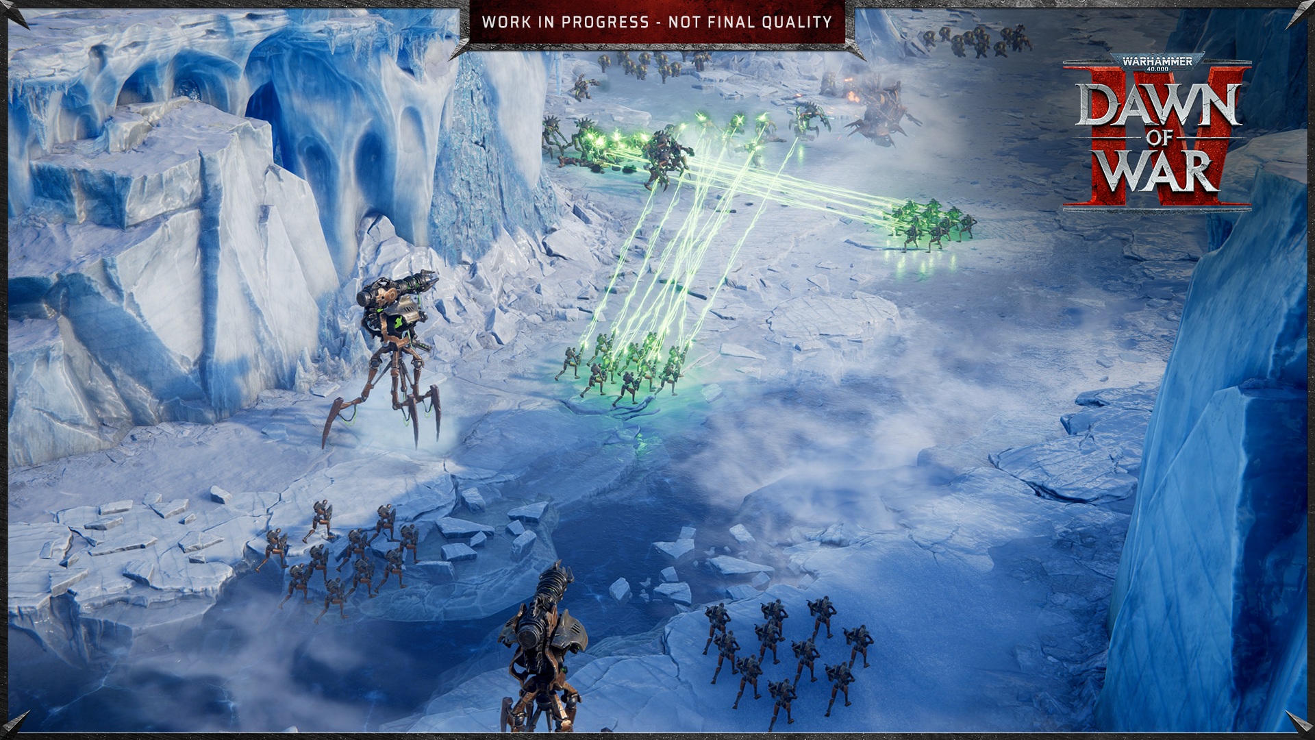 Warhammer 40,000 Dawn of War 4 screenshot of soldiers firing on an icy terrain