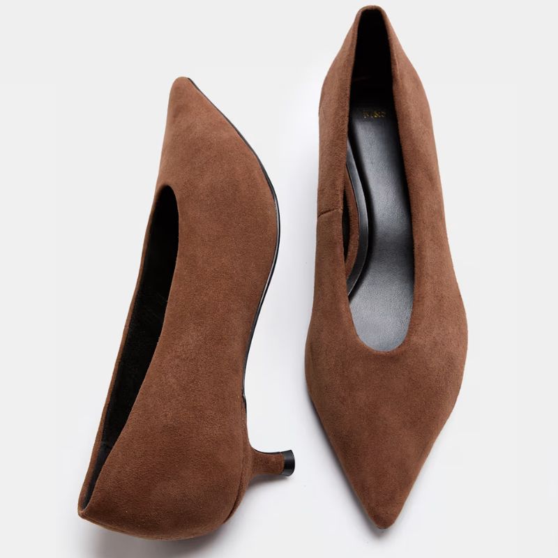 M&amp;amp;S, brown suede kitten heels