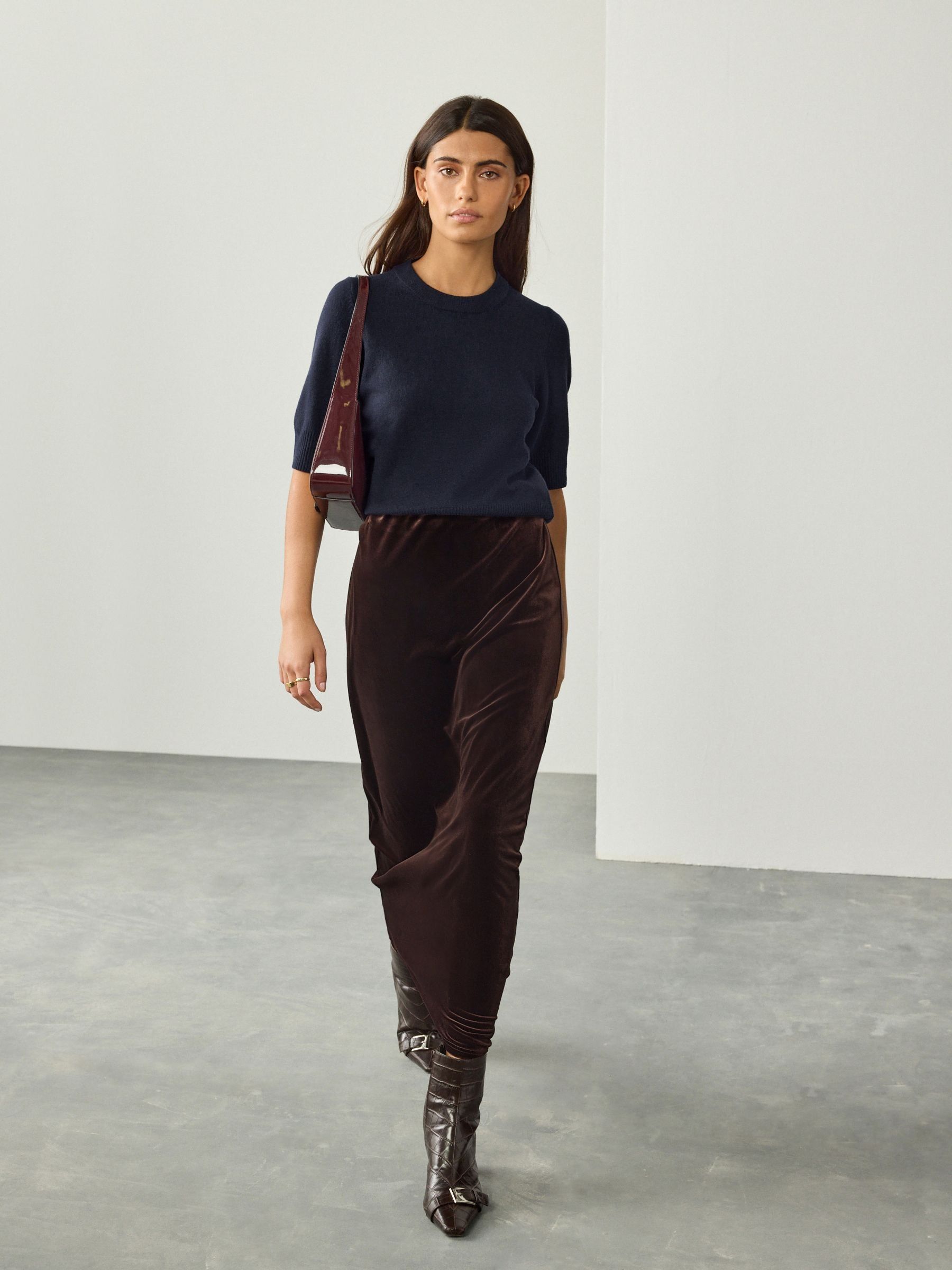 Chocolate Brown Velvet Column Skirt