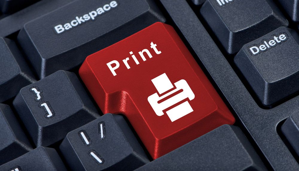 A close-up of a big fat red &#039;Print&#039; button on on a computer keyboard.