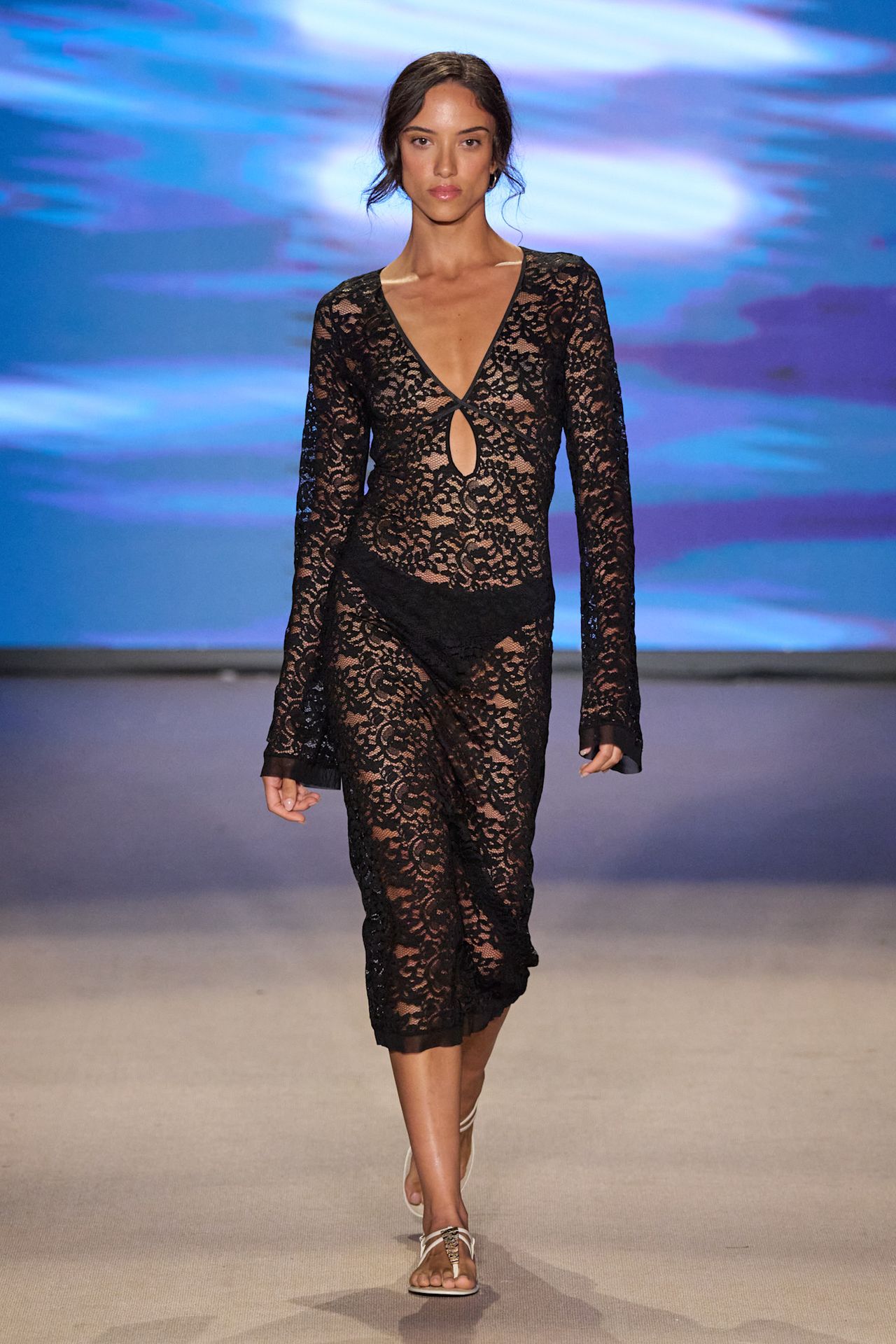 Shan model on the runway during Paraiso Miami Swim Week 2026.