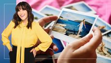 A headshot of woman&home columnist Anna Richardson is overlaid over a woman's hands holding a holiday photo of a young woman