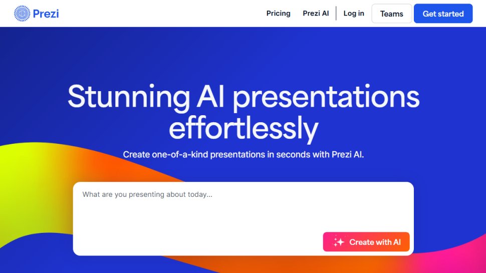 Website screenshot of Prezi (August, 2025)