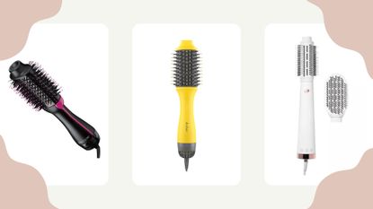 A collage of some of the best hair dryer brushes in woman&home's guide from Revlon, Drybar, and T3
