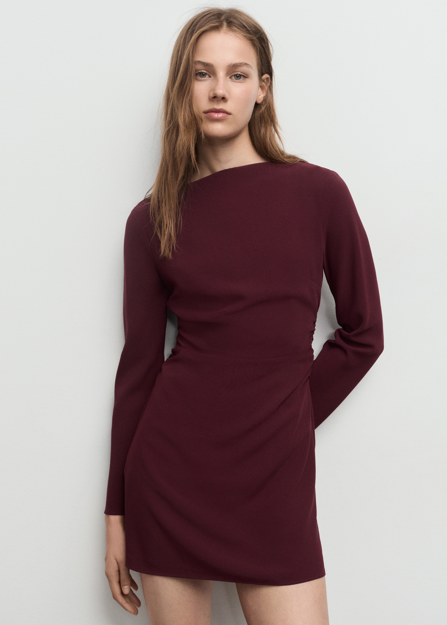 Boat-Neck Ruched Dress - Women | Mango Usa