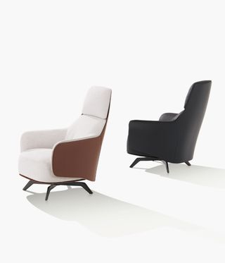 Milan design Week Poliform Kaori chairs in black with black seat, and wood with white seat