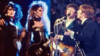 LEFT: Ann and Nancy Wilson of Heart, 'What About Love' video, May 9, 1985. RIGHT: The Beatles, perform at Circus Krone in, Munich, Germany June 24, 1966