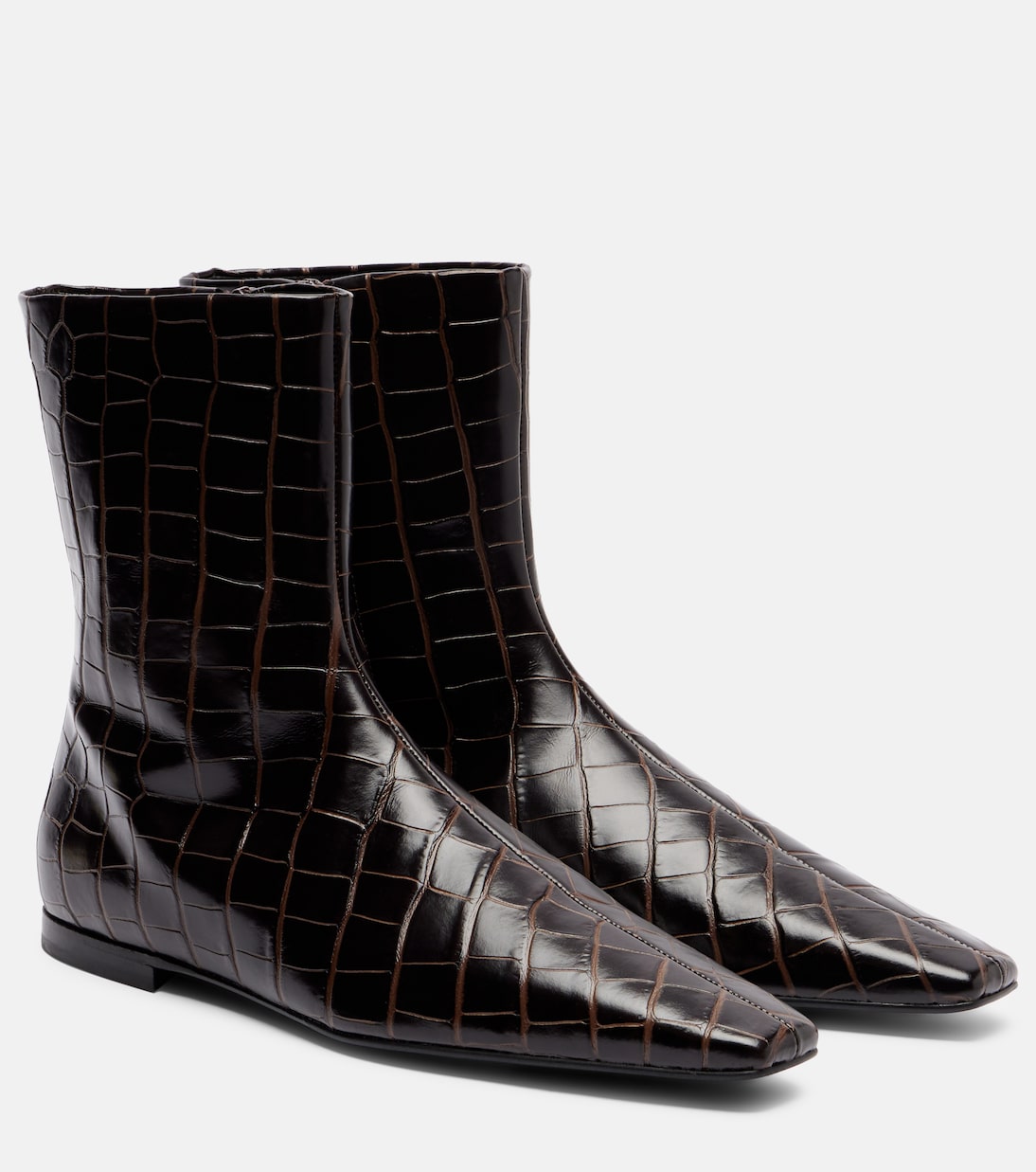 Croc-Effect Leather Ankle Boots