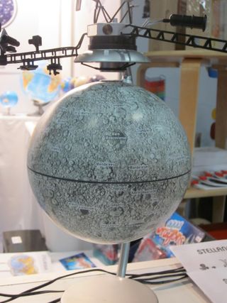 Globe company Stellanova makes a whole line of levitating magnetic planet globes that are topped with models of the NASA spacecraft that have observed them. This moon globe was new at Toy Fair 2012.