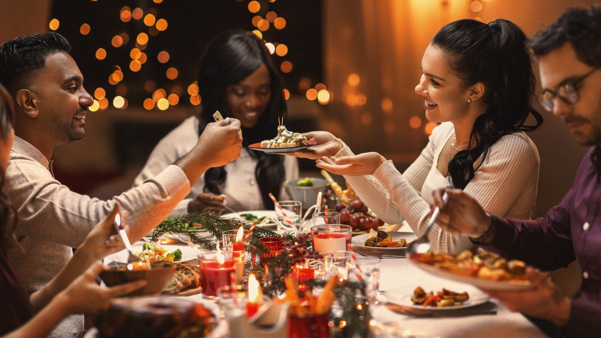 friends having Christmas dinner