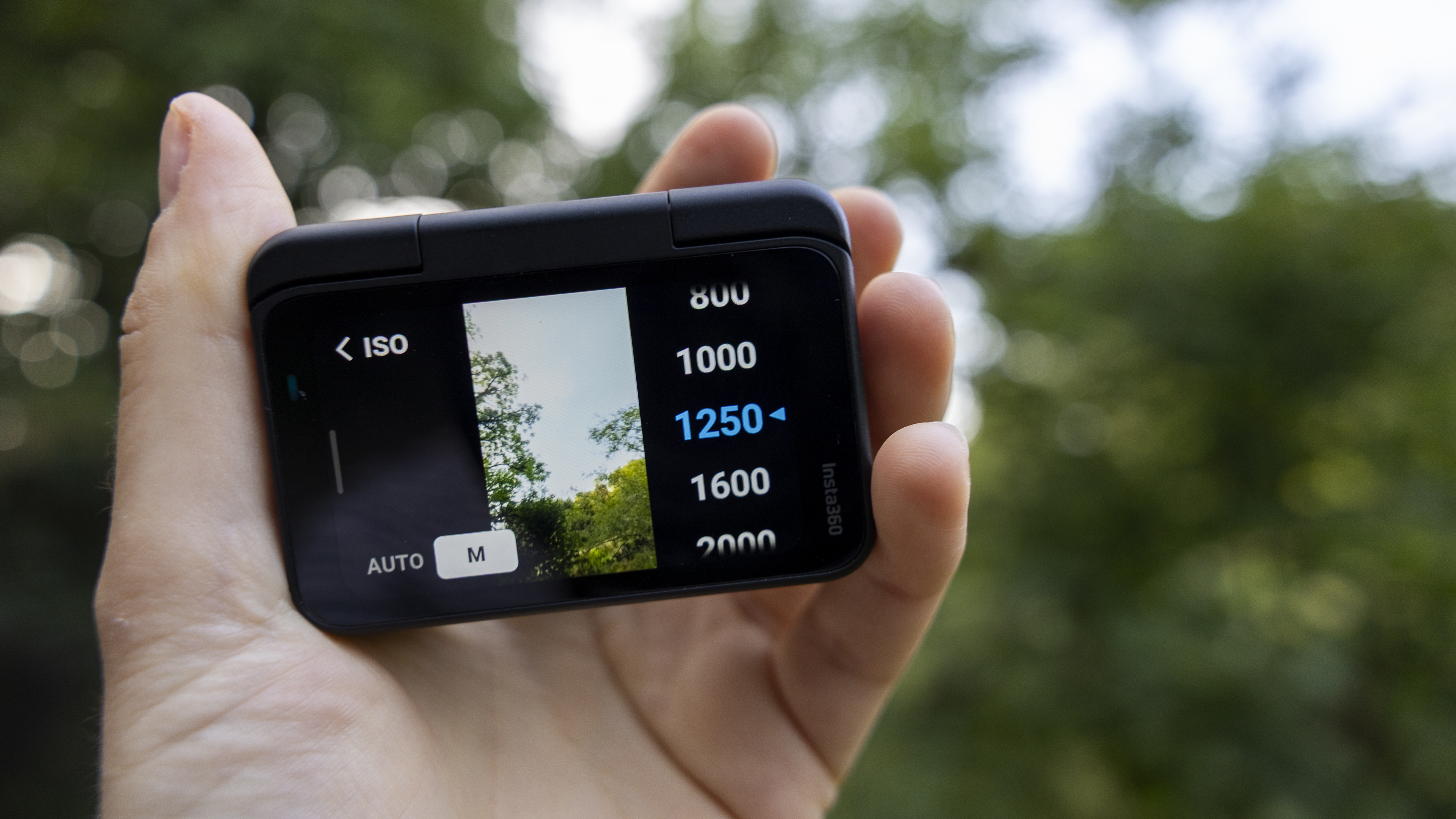 Close-up of the menu screens on the LCD of the Insta360 GO Ultra