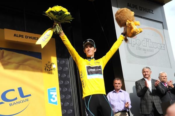 Andy Schleck (Leopard Trek) pulls on yellow