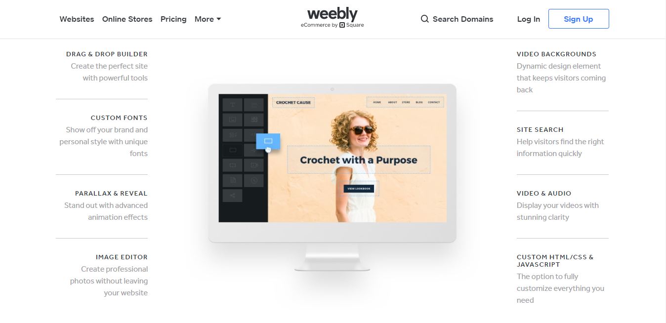 Browse Weebly's interface and easily find lists of features