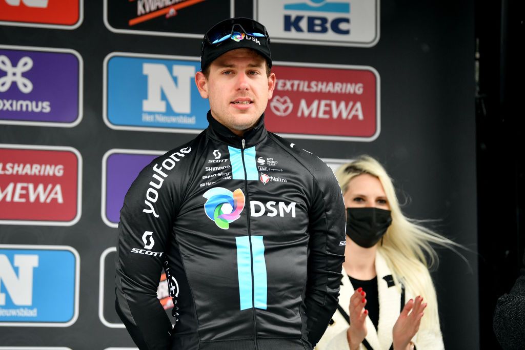 SCHOTEN BELGIUM APRIL Samuel Welsford of Australia and Team DSM celebrates winning the third place on the podium ceremony after the 110th Scheldeprijs 2022 Mens Elite a 1987km one day race from Terneuzen to Schoten SP22 on April 06 2022 in Schoten Belgium Photo by Luc ClaessenGetty Images