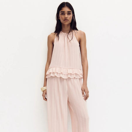 H&M frilly pale pink top and balloon trousers