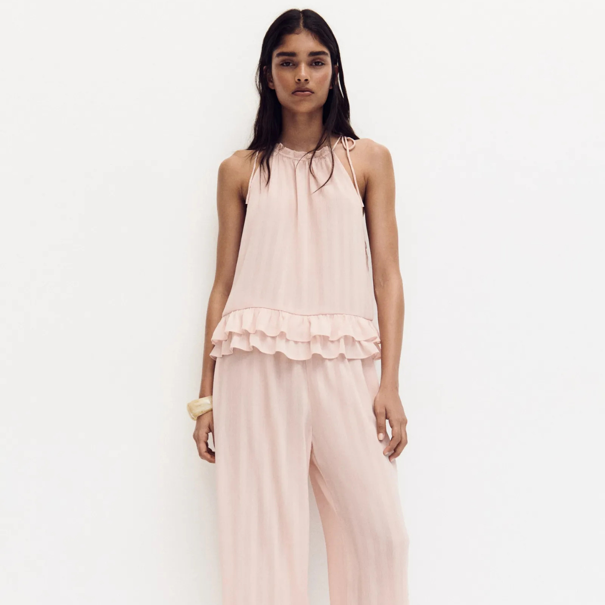 H&amp;M frilly pale pink top and balloon trousers