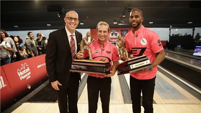 PBA Commissioner Tom Clark with bowler Norm Duke and NBA star Chris Paul