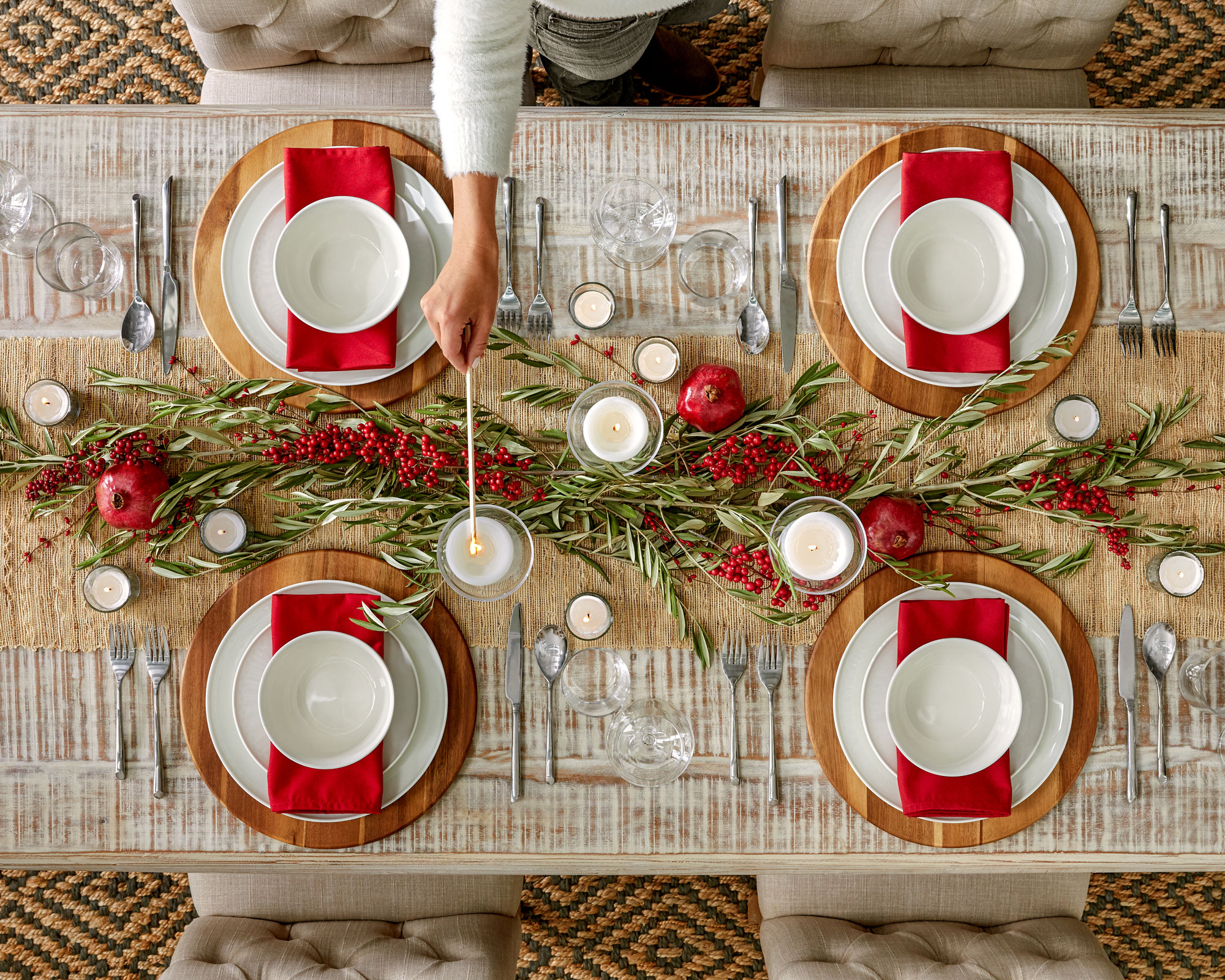 Overhead Christmas dining tablescape