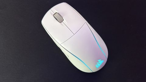 Corsair M75 Wireless gaming mouse on a black mouse pad