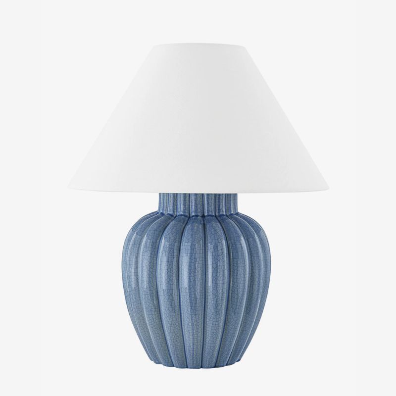 blue lamp with white shade
