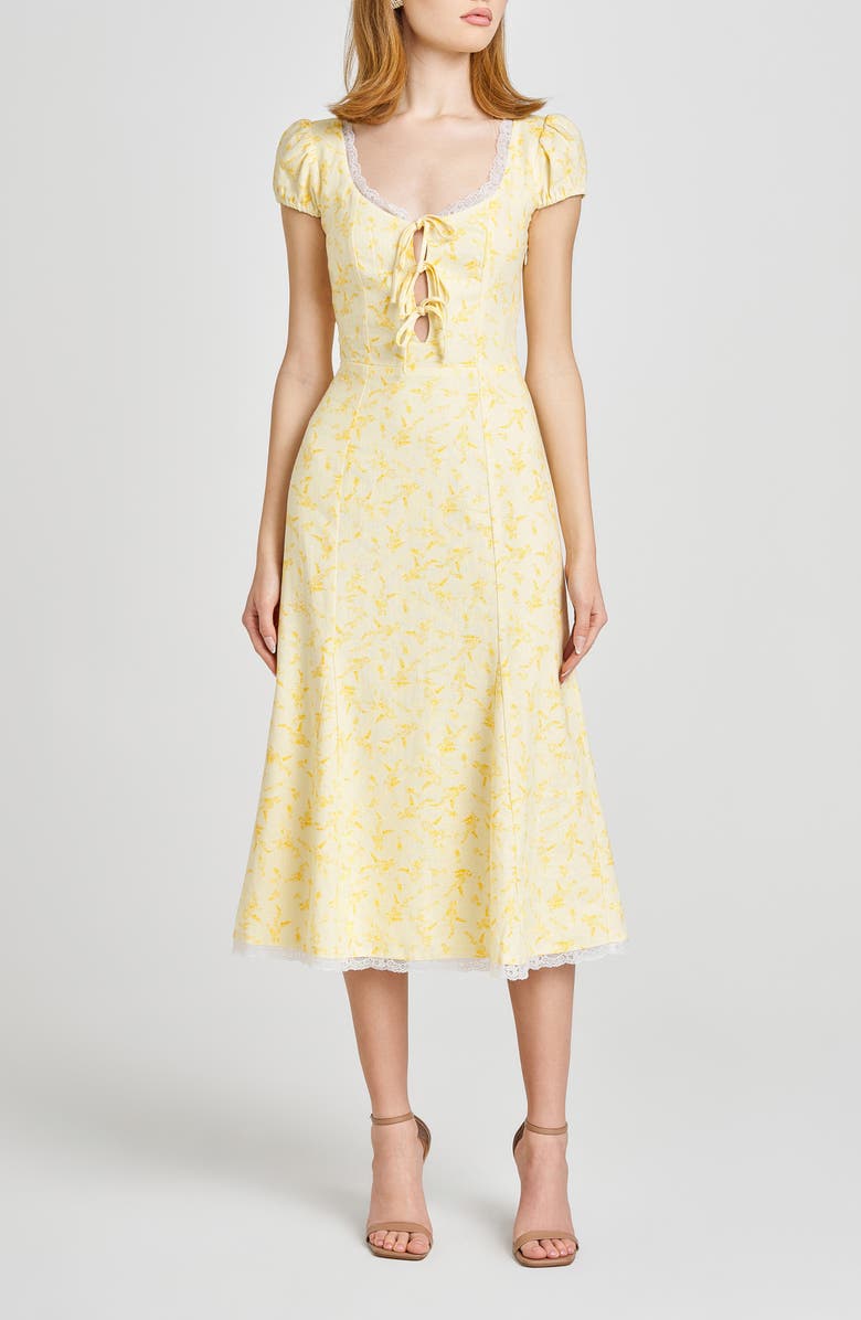 Cara Floral Cap Sleeve Linen Blend Midi Dress