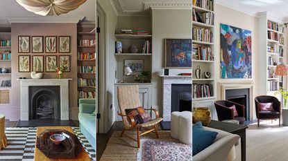 Three rooms with styled bookcases