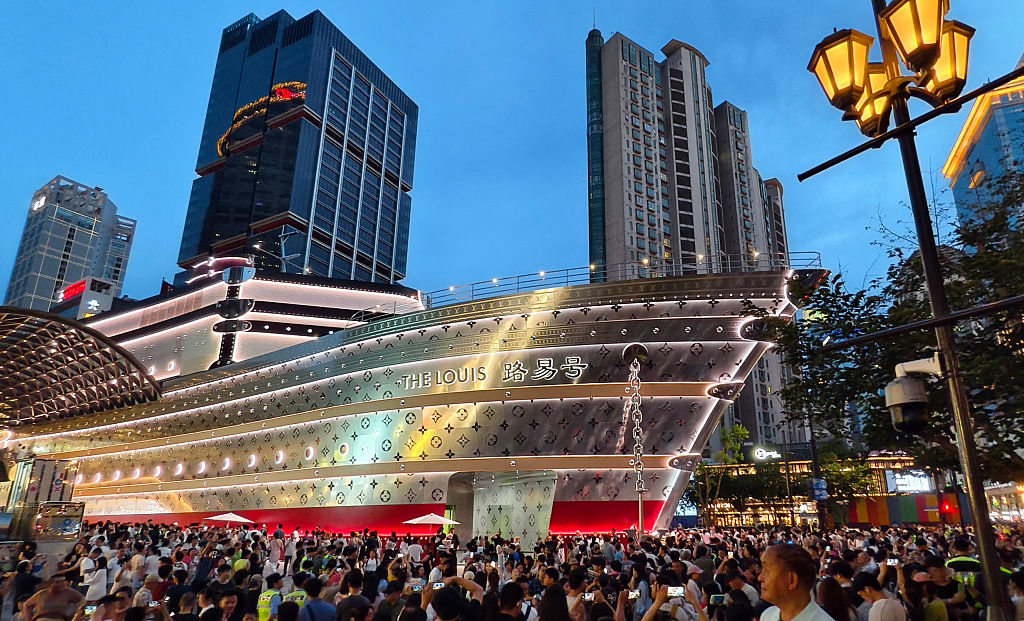 A ship-shaped flagship store of Louis Vuitton in a shopping district in Shanghai, China