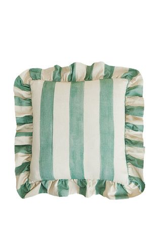 green striped cushion with frill trim