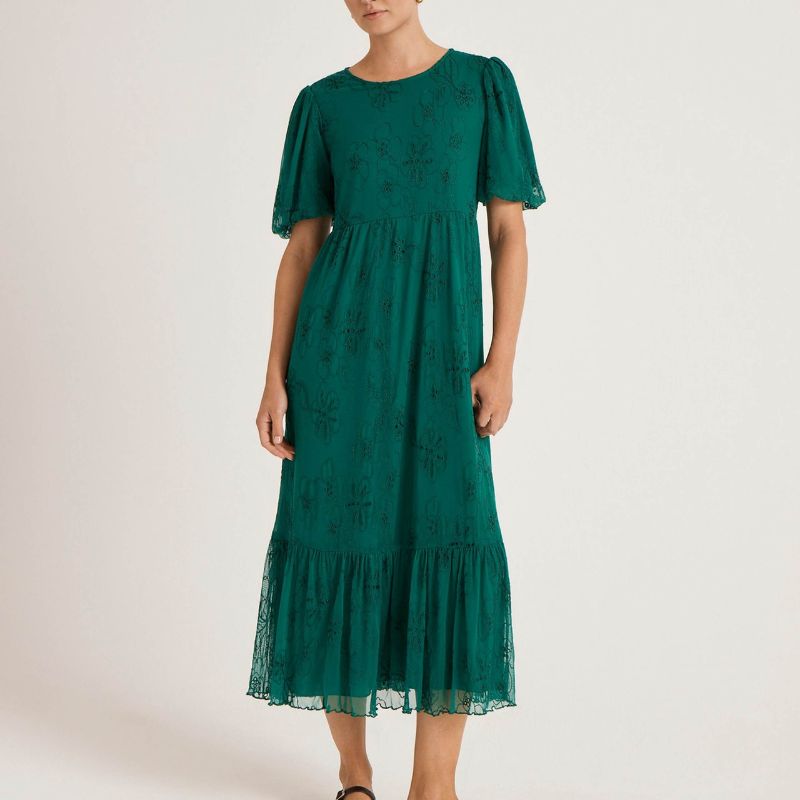 Finery London, Mesh Floral Embroidered Midi Tiered Dress