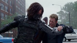 The Winter Soldier and Steve Rogers fight in Captain America: The Winter Soldier