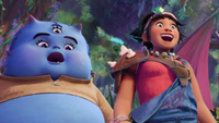 Bungi and Jo looking excited in Forgotten Island